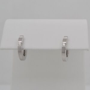 14K Single Diamond Brushed Hoop Earrings