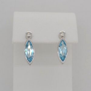 14K Marquise Cut Blue Topaz & Diamond Earrings