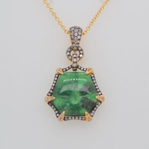 One of a Kind, 14K Trapiche Emerald & Diamond Pendant