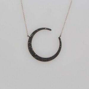 14K Black Diamond Crescent Necklace