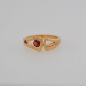 14K Garnet Geometric Hammered & Brushed Ring