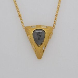 One of a Kind, 18K Rose Cut Black Diamond Suspended Geometric Necklace
