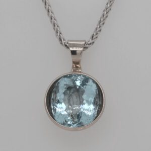 One of a Kind, 14K Round Aquamarine Solitaire Pendant