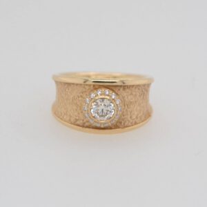 One of a Kind, 14K Diamond Halo Wide Textured Band Ring