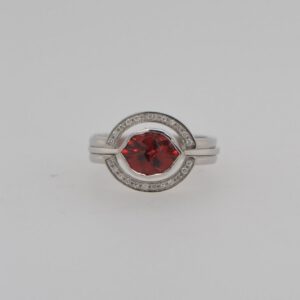 One of a Kind, Platinum Garnet & Diamond Halo Ring