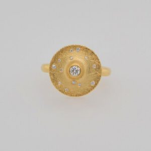 One of a Kind, 18K Round Diamond Textured Ring