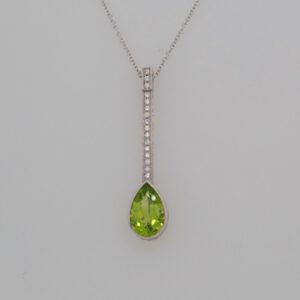 One of a Kind, 14K Peridot & Diamond Pendant
