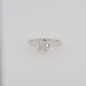 14K Diamond Solitaire Grooved Band Ring
