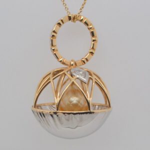 One of a Kind, 14K & Platinum Golden Faceted Pearl & Diamond Cage Pendant